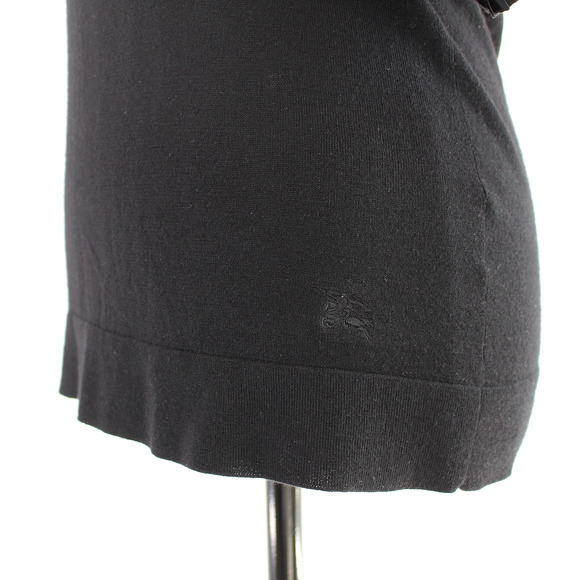 Burberry Silk Cashmere Pleated Ruffle Trim Short Sleeve Sweater M Black Top - Picture 4 of 7